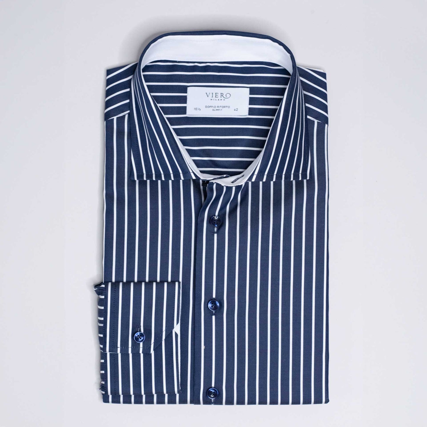 Skjorte, Navy m/striper, hvit kontrast AB1018