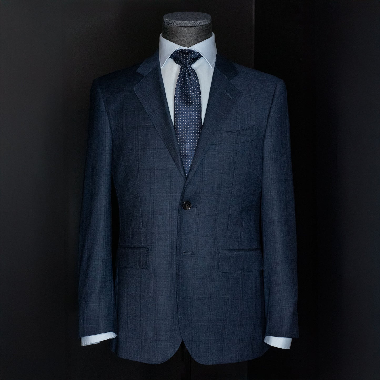 NY: Dress, Navy med svake ruter Super 110'S (art. VM9/1)