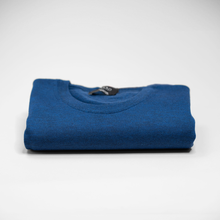 Blå melert genser i merinoull fra Viero Milano. Menswear Oslo