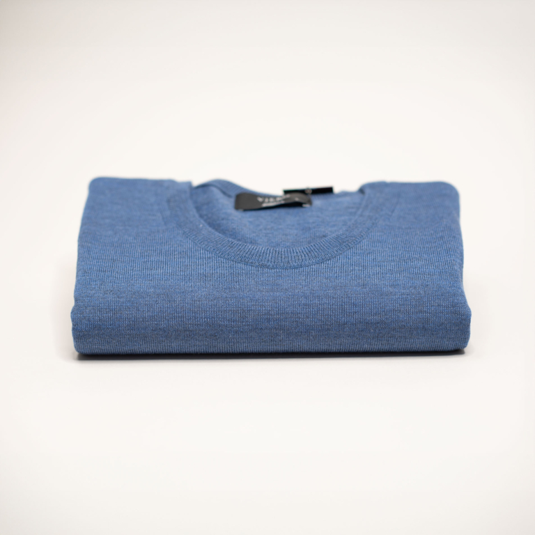 Blå melert genser i merinoull. Menswear Oslo
